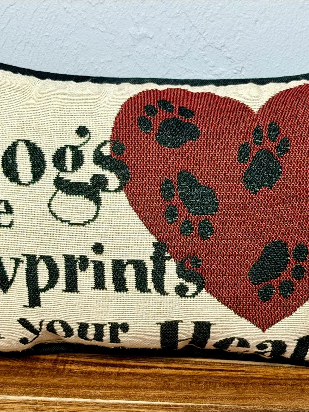 Decorative Dog Pawprint Heart Pillow - Red and Cream